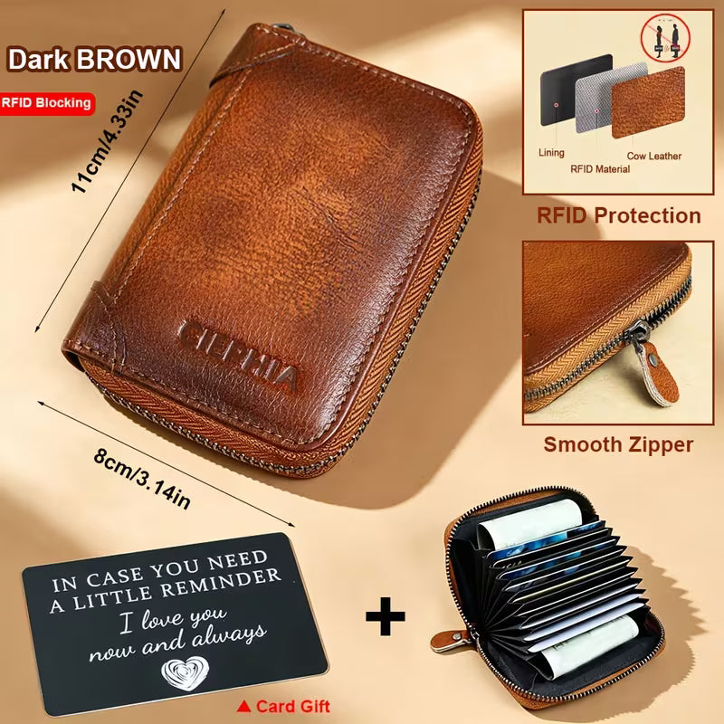 Slim RFID Blocking Vintage Leather Men's Wallet – Front Pocket Minimalist Bifold Card Holder with Clear ID Window & Cash Compartment