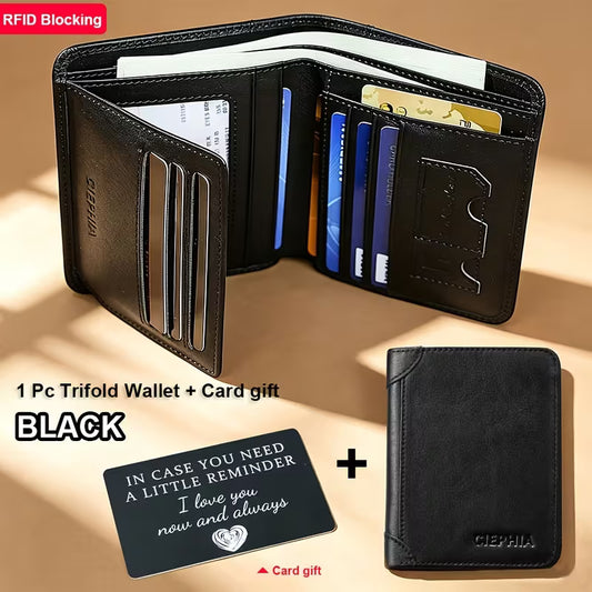 Slim RFID Blocking Vintage Leather Men's Wallet – Front Pocket Minimalist Bifold Card Holder with Clear ID Window & Cash Compartment