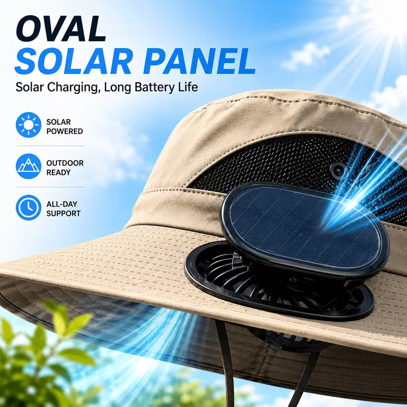 BreezeCap™ Dual-Fan Wide Brim Cooling Sun Hat – UPF 50+ UV Protection, 3-Speed Adjustable Airflow, USB Rechargeable Outdoor Solar Hat for Gardening, Hiking, Fishing, Golf & Travel