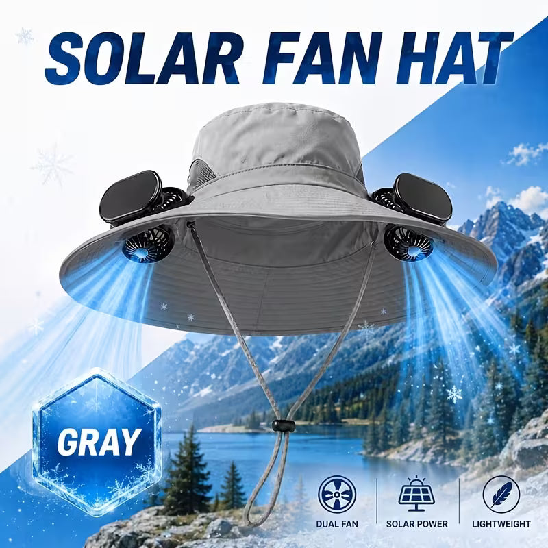 BreezeCap™ Dual-Fan Wide Brim Cooling Sun Hat – UPF 50+ UV Protection, 3-Speed Adjustable Airflow, USB Rechargeable Outdoor Solar Hat for Gardening, Hiking, Fishing, Golf & Travel