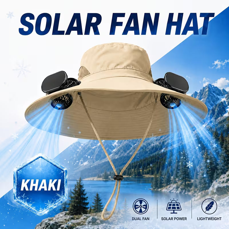 BreezeCap™ Dual-Fan Wide Brim Cooling Sun Hat – UPF 50+ UV Protection, 3-Speed Adjustable Airflow, USB Rechargeable Outdoor Solar Hat for Gardening, Hiking, Fishing, Golf & Travel