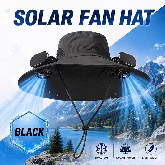 BreezeCap™ Dual-Fan Wide Brim Cooling Sun Hat – UPF 50+ UV Protection, 3-Speed Adjustable Airflow, USB Rechargeable Outdoor Solar Hat for Gardening, Hiking, Fishing, Golf & Travel