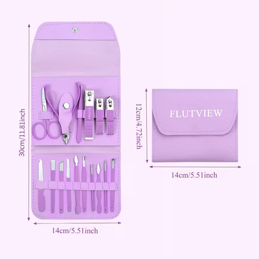 16-Piece Professional Stainless Steel Manicure & Pedicure Grooming Kit – Heavy-Duty Nail Clippers, Cuticle Trimmers & Beauty Care Set with Portable Travel Leather Case