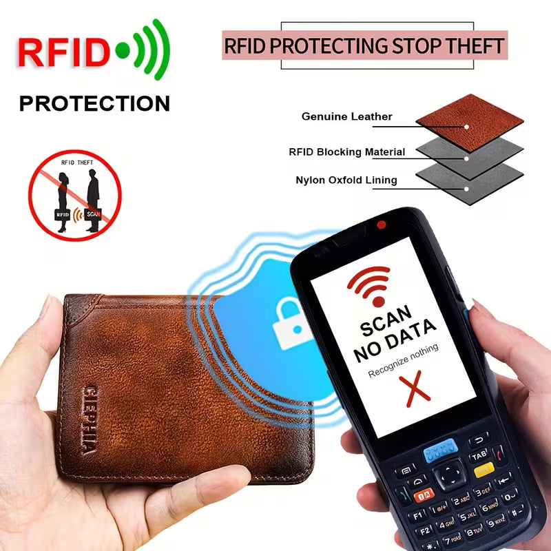Slim RFID Blocking Vintage Leather Men's Wallet – Front Pocket Minimalist Bifold Card Holder with Clear ID Window & Cash Compartment