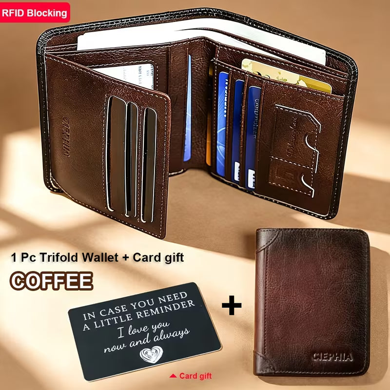 Slim RFID Blocking Vintage Leather Men's Wallet – Front Pocket Minimalist Bifold Card Holder with Clear ID Window & Cash Compartment